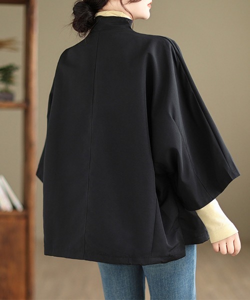 ReRe(リリ)の「変形カラーポンチョ風ライトジャケット(ポンチョ・レディース・ブラック/カーキ・X-LARGE/LARGE)」の5枚目の写真