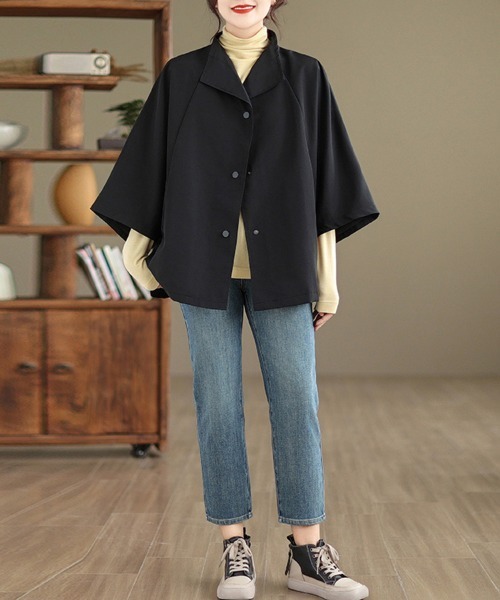 ReRe(リリ)の「変形カラーポンチョ風ライトジャケット(ポンチョ・レディース・ブラック/カーキ・X-LARGE/LARGE)」の6枚目の写真