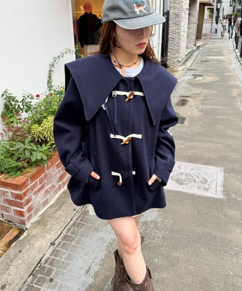 w closet（ダブルクローゼット）の「【今期注目！/チェック柄】BIGカラーダッフルコート（その他アウター・レディース・グレー/ブルー/ネイビー・FREE）」の2枚目の写真
