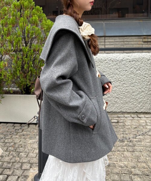w closet（ダブルクローゼット）の「【今期注目！/チェック柄】BIGカラーダッフルコート（その他アウター・レディース・グレー/ブルー/ネイビー・FREE）」の5枚目の写真