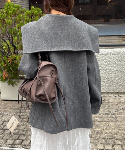 w closet（ダブルクローゼット）の「【今期注目！/チェック柄】BIGカラーダッフルコート（その他アウター・レディース・グレー/ブルー/ネイビー・FREE）」の6枚目の写真