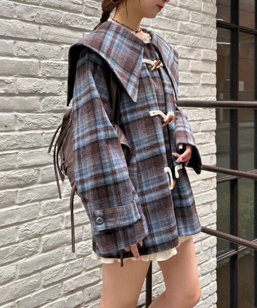 w closet（ダブルクローゼット）の「【今期注目！/チェック柄】BIGカラーダッフルコート（その他アウター・レディース・グレー/ブルー/ネイビー・FREE）」の11枚目の写真