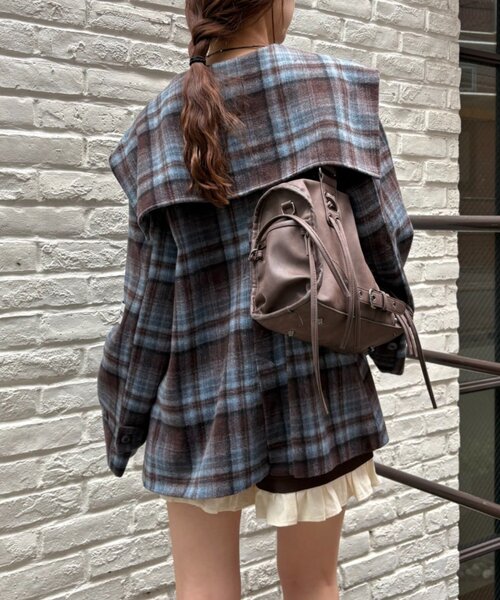 w closet（ダブルクローゼット）の「【今期注目！/チェック柄】BIGカラーダッフルコート（その他アウター・レディース・グレー/ブルー/ネイビー・FREE）」の12枚目の写真