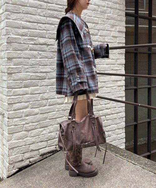 w closet（ダブルクローゼット）の「【今期注目！/チェック柄】BIGカラーダッフルコート（その他アウター・レディース・グレー/ブルー/ネイビー・FREE）」の14枚目の写真