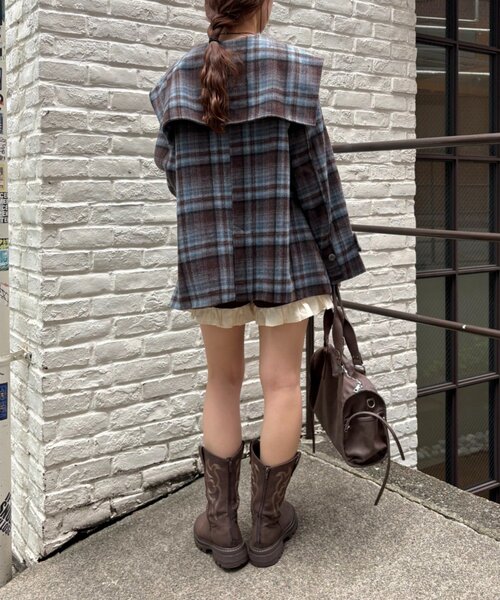 w closet（ダブルクローゼット）の「【今期注目！/チェック柄】BIGカラーダッフルコート（その他アウター・レディース・グレー/ブルー/ネイビー・FREE）」の15枚目の写真