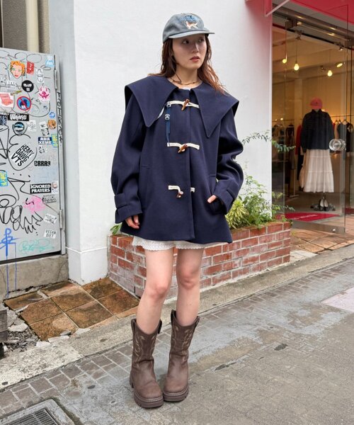 w closet（ダブルクローゼット）の「【今期注目！/チェック柄】BIGカラーダッフルコート（その他アウター・レディース・グレー/ブルー/ネイビー・FREE）」の19枚目の写真
