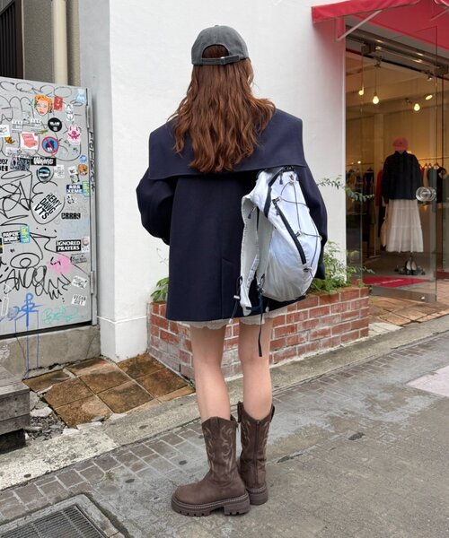 w closet（ダブルクローゼット）の「【今期注目！/チェック柄】BIGカラーダッフルコート（その他アウター・レディース・グレー/ブルー/ネイビー・FREE）」の21枚目の写真