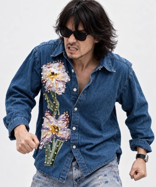KAMINARI_TOKIO(カミナリトキオ)の「フラワーモチーフパール&ビジュデニムシャツ(シャツ/ブラウス・レディース・ブルー系・FREE)」の16枚目の写真