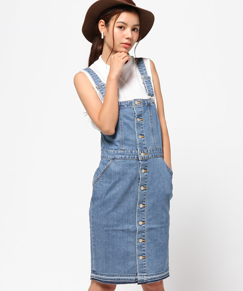 MOUSSY（マウジー）の「SALOPETTE TIGHT SKIRT（ワンピース・レディース・ライトブルー・1/2）」の11枚目の写真