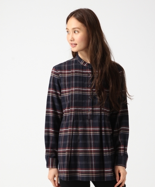 GLOBAL WORK（グローバルワーク）の「フランネルバンドカラーシャツ/720070（シャツ/ブラウス・レディース・ダークブルー/ブルー系その他/ダークグレー/ワインレッド・SMALL/LARGE/MEDIUM）」の2枚目の写真