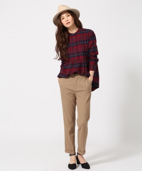 GLOBAL WORK（グローバルワーク）の「フランネルバンドカラーシャツ/720070（シャツ/ブラウス・レディース・ダークブルー/ブルー系その他/ダークグレー/ワインレッド・SMALL/LARGE/MEDIUM）」の6枚目の写真