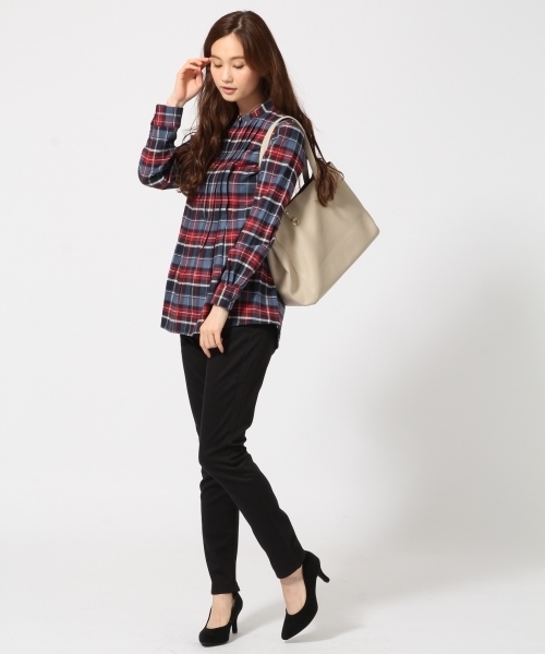 GLOBAL WORK（グローバルワーク）の「フランネルバンドカラーシャツ/720070（シャツ/ブラウス・レディース・ダークブルー/ブルー系その他/ダークグレー/ワインレッド・SMALL/LARGE/MEDIUM）」の7枚目の写真