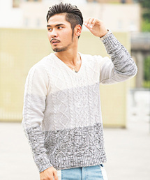 『vicci/ヴィッチ』ケーブル編みVネック長袖ニットセーター