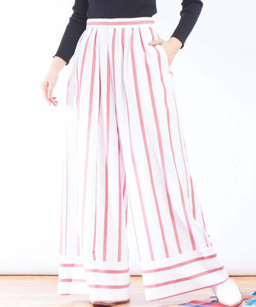 Abahouse Devinette（ドゥヴィネット）の「ストライプギャザーパンツ（その他パンツ・レディース・レッド/サックスブルー・38/36）」の2枚目の写真