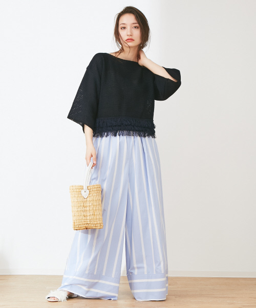 Abahouse Devinette（ドゥヴィネット）の「ストライプギャザーパンツ（その他パンツ・レディース・レッド/サックスブルー・38/36）」の3枚目の写真