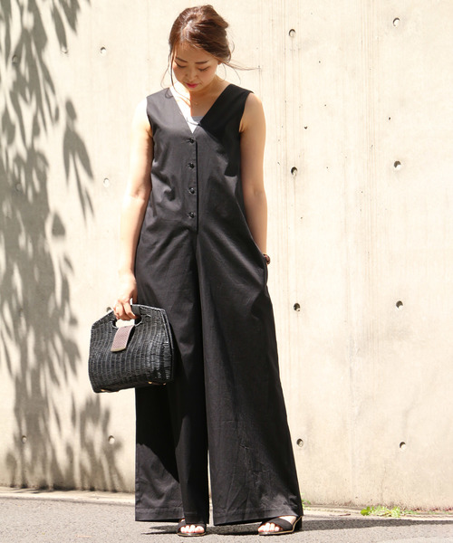 notch.（ノッチ）の「バックリボン　フロントボタンサロペット（つなぎ/オールインワン・レディース・レンガ/ベージュ/ブラック・M/TM）」の5枚目の写真