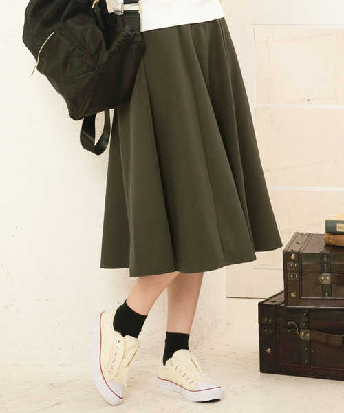 KOBE LETTUCE（コウベレタス）の「6面パネルミディ丈フレアスカート＊ロング丈/ボトムス/レディース[M2263]神戸レタス（スカート・レディース・パープル/モスグリーン/マスタード/ブラック/カーキ/グレイッシュベージュ/ボルドー/ネイビー/ブルー/アイボリー・FREE）」の5枚目の写真