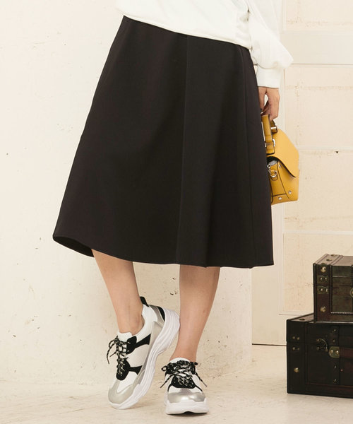 KOBE LETTUCE（コウベレタス）の「6面パネルミディ丈フレアスカート＊ロング丈/ボトムス/レディース[M2263]神戸レタス（スカート・レディース・パープル/モスグリーン/マスタード/ブラック/カーキ/グレイッシュベージュ/ボルドー/ネイビー/ブルー/アイボリー・FREE）」の4枚目の写真