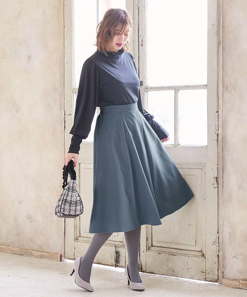 KOBE LETTUCE（コウベレタス）の「6面パネルミディ丈フレアスカート＊ロング丈/ボトムス/レディース[M2263]神戸レタス（スカート・レディース・パープル/モスグリーン/マスタード/ブラック/カーキ/グレイッシュベージュ/ボルドー/ネイビー/ブルー/アイボリー・FREE）」の18枚目の写真