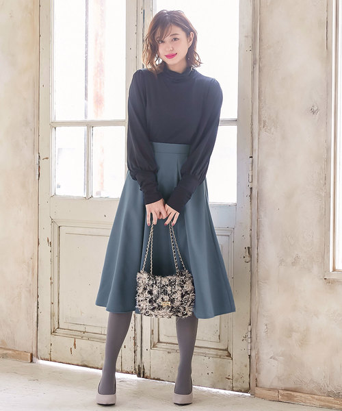 KOBE LETTUCE（コウベレタス）の「6面パネルミディ丈フレアスカート＊ロング丈/ボトムス/レディース[M2263]神戸レタス（スカート・レディース・パープル/モスグリーン/マスタード/ブラック/カーキ/グレイッシュベージュ/ボルドー/ネイビー/ブルー/アイボリー・FREE）」の19枚目の写真