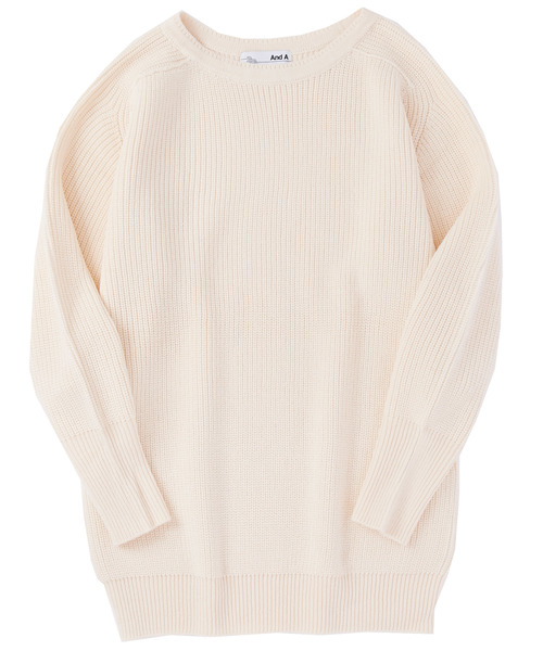 And A（アンドエー）の「And A アンドエー / クルーネック オーバーサイズニット あぜ編みセーター（ニット/セーター・レディース・ネイビー/ブラウン/アイボリー・FREE）」の7枚目の写真