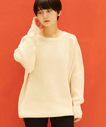 And A アンドエー / クルーネック オーバーサイズニット あぜ編みセーター