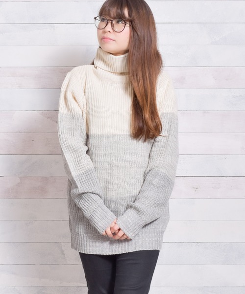 Bling Leads（ブリングリーズ）の「【Bl】【Bling Leads】畦編みアクリルタートルニット（ニット/セーター・レディース・ブラック系その他2/ホワイト系その他2/グレー系その他/ブルー系その他/ブラック/ネイビー/ブラック系その他/レッド/キャメル/ホワイト系その他/アイボリー/ホワイト系その他3/ワイン/グレー/カーキ/ブラウン/ベージュ/パープル・LARGE/MEDIUM）」の3枚目の写真