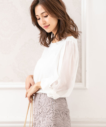 シフォンドッキングリボンスリーブブラウス