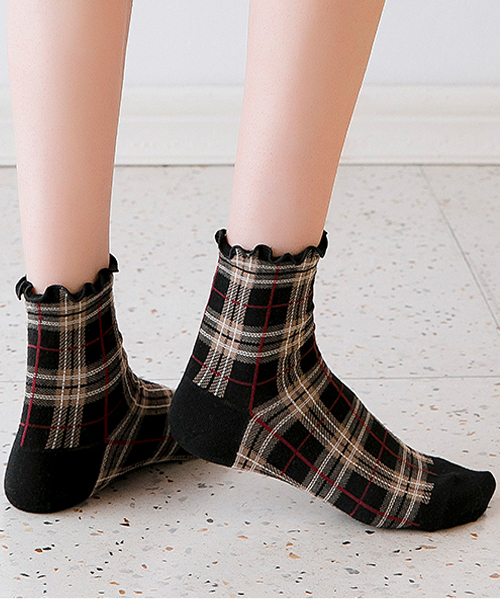 Fun & Daily(ファンアンドデイリー)の「F&D : チェックメローソックス(ソックス/靴下・レディース・ブラック/ベージュ/ネイビー・FREE)」の2枚目の写真