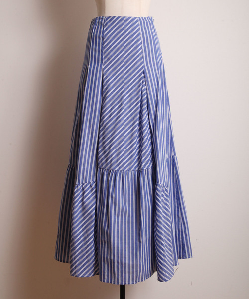 Cookie Chocolate（クッキーチョコレート）の「ストライプ切替マキシスカート（スカート・レディース・ブラック/ブルー・FREE）」の2枚目の写真