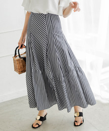 ストライプ切替マキシスカート