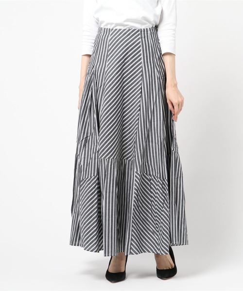 Cookie Chocolate（クッキーチョコレート）の「ストライプ切替マキシスカート（スカート・レディース・ブラック/ブルー・FREE）」の7枚目の写真