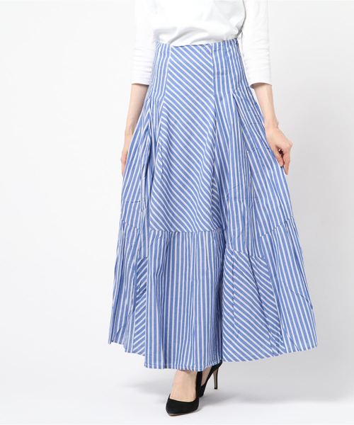 Cookie Chocolate（クッキーチョコレート）の「ストライプ切替マキシスカート（スカート・レディース・ブラック/ブルー・FREE）」の6枚目の写真