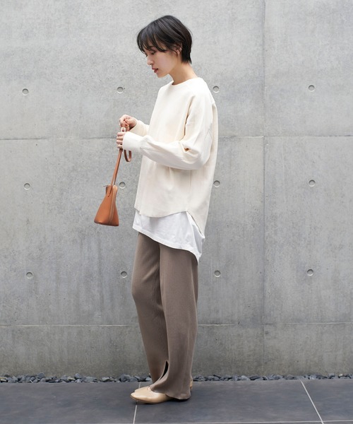 AMERICAN HOLIC（アメリカンホリック）の「リブニットワイドパンツ＊（その他パンツ・レディース・モカ/グレイッシュベージュ/ネイビー・M/L）」の5枚目の写真