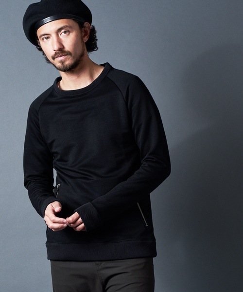 Magine(マージン)の「LYOCEL DOUBLE KNIT ZIP PKT C/N L/S 20SS:リヨセル ダブルニット ジップポケット クルーネック(スウェット)」|ブラック