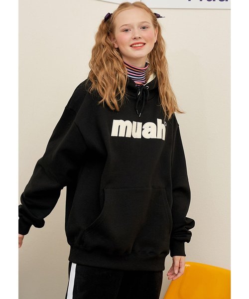 muahmuah(ムーアムーア)の「コンビカラーロゴプルオーバーパーカー/フーディー(パーカー・レディース・ブラック/アイボリー/グレー/ピンク・FREE)」の2枚目の写真