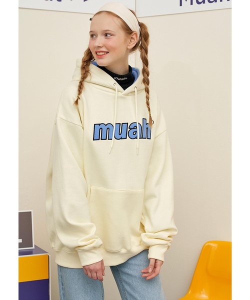 muahmuah(ムーアムーア)の「コンビカラーロゴプルオーバーパーカー/フーディー(パーカー・レディース・ブラック/アイボリー/グレー/ピンク・FREE)」の7枚目の写真