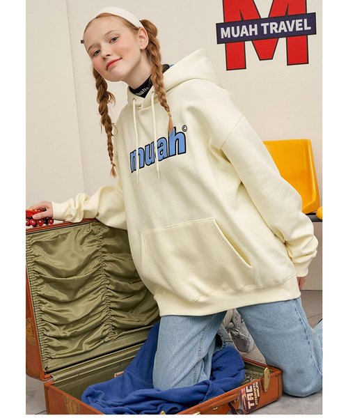 muahmuah(ムーアムーア)の「コンビカラーロゴプルオーバーパーカー/フーディー(パーカー・レディース・ブラック/アイボリー/グレー/ピンク・FREE)」の8枚目の写真