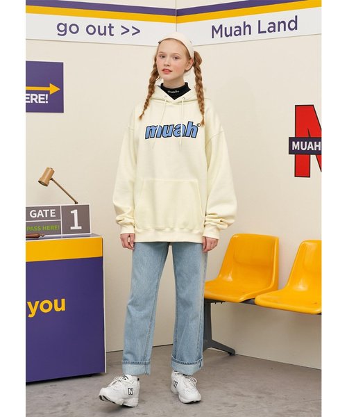 muahmuah(ムーアムーア)の「コンビカラーロゴプルオーバーパーカー/フーディー(パーカー・レディース・ブラック/アイボリー/グレー/ピンク・FREE)」の9枚目の写真