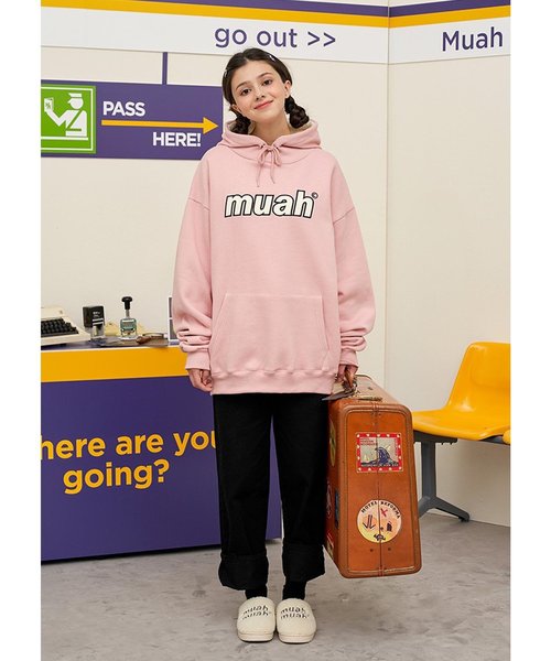 muahmuah(ムーアムーア)の「コンビカラーロゴプルオーバーパーカー/フーディー(パーカー・レディース・ブラック/アイボリー/グレー/ピンク・FREE)」の15枚目の写真