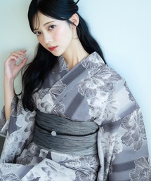 1人で着られる浴衣5点セット 和歌山染工日本染め（ゆかた・しわへこ帯・下駄・着付け本・腰ひも）【K】