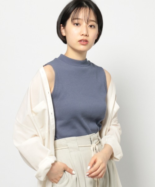 PAGEBOY(ページボーイ)の「ハイネックリブノースリ(Tシャツ/カットソー・レディース・サックスブルー/ホワイト系その他/ブラック/オフホワイト・FREE)」の4枚目の写真