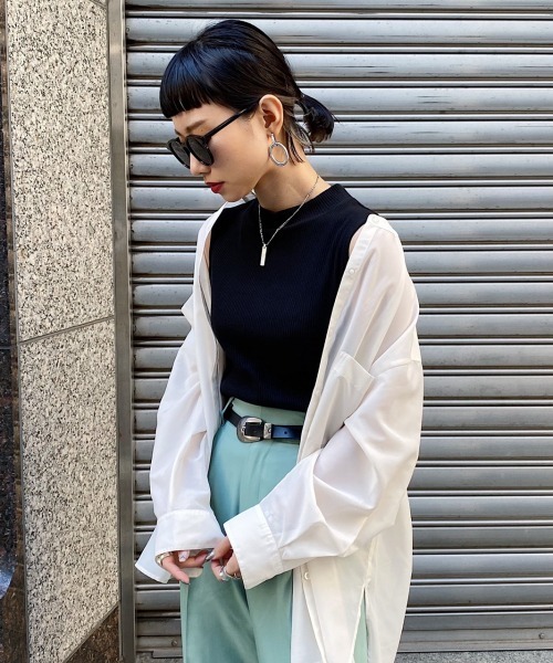 PAGEBOY(ページボーイ)の「ハイネックリブノースリ(Tシャツ/カットソー・レディース・サックスブルー/ホワイト系その他/ブラック/オフホワイト・FREE)」の18枚目の写真