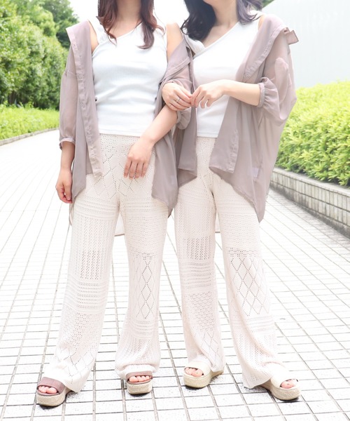 PairPair（ペアペア）の「透かし編みニットパンツ（その他パンツ・レディース・ブルーグレー/オフホワイト・FREE）」の3枚目の写真