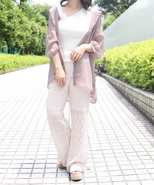 PairPair（ペアペア）の「透かし編みニットパンツ（その他パンツ・レディース・ブルーグレー/オフホワイト・FREE）」の4枚目の写真