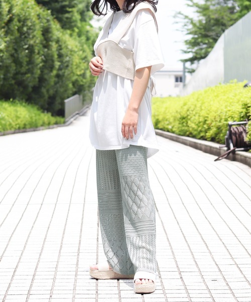 PairPair（ペアペア）の「透かし編みニットパンツ（その他パンツ・レディース・ブルーグレー/オフホワイト・FREE）」の9枚目の写真