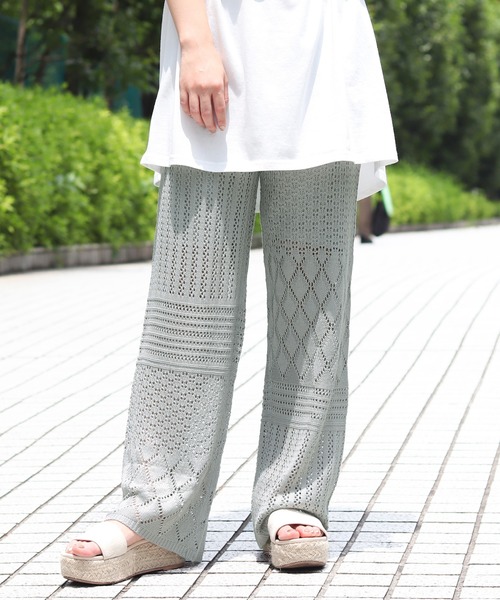 PairPair（ペアペア）の「透かし編みニットパンツ（その他パンツ・レディース・ブルーグレー/オフホワイト・FREE）」の10枚目の写真