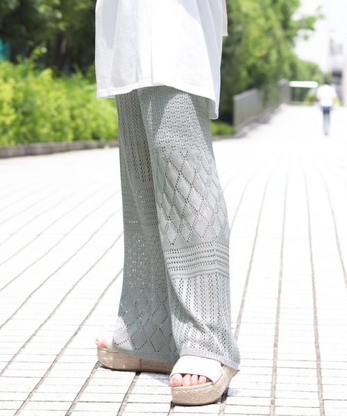 PairPair（ペアペア）の「透かし編みニットパンツ（その他パンツ・レディース・ブルーグレー/オフホワイト・FREE）」の11枚目の写真