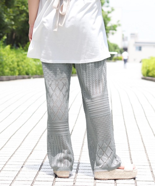 PairPair（ペアペア）の「透かし編みニットパンツ（その他パンツ・レディース・ブルーグレー/オフホワイト・FREE）」の12枚目の写真