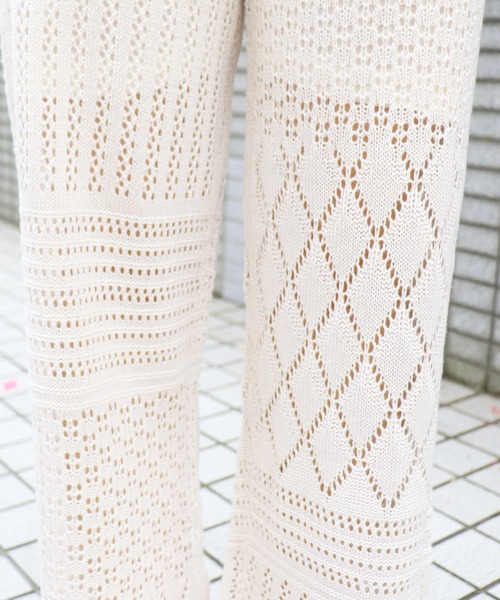 PairPair（ペアペア）の「透かし編みニットパンツ（その他パンツ・レディース・ブルーグレー/オフホワイト・FREE）」の14枚目の写真